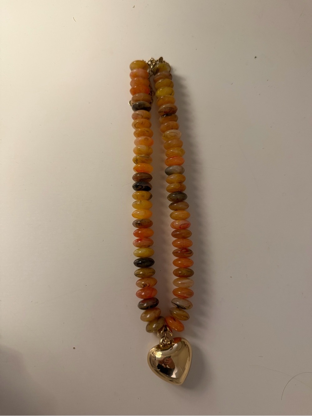 Beaded Heart Pendant Necklace - Orange Multicolor